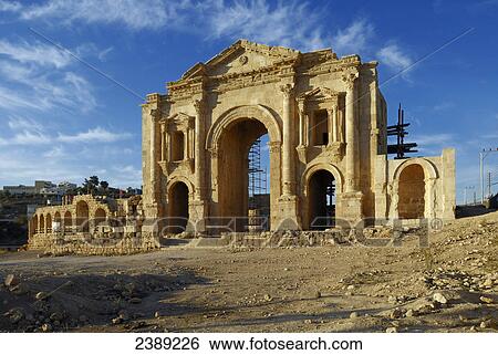 Triumphal arch in ancient roman city, Hadrian's Arch, Jarash, Jordan View Large Photo Image Stock Photograph - Triumphal arch in ancient roman city, Hadrian's Arch, Jarash, Jordan . Fotosearch