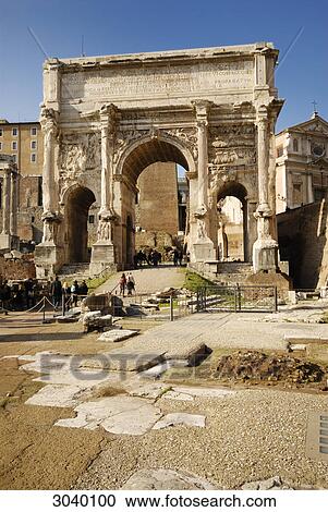 Stock Image - View to the Arch of Septimius Severus at the Roman Forum, Rom, Italy . Fotosearch