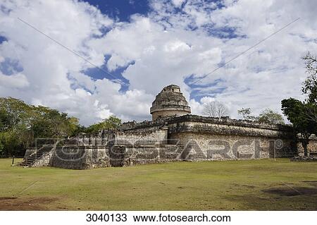 View to the El Caracol observatory at the Maya ruin site of Chichen Itza, Yucatan, Mexico View Large Photo Image Stock Image - View to the El Caracol observatory at the Maya ruin site of Chichen Itza, Yucatan, Mexico . Fotosearch