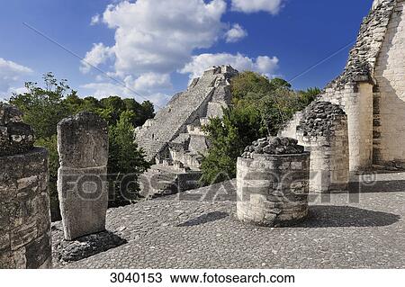 View to the pyramid IX at the Maya ruin site of Becan, Campeche, Mexico View Large Photo Image Stock Image - View to the pyramid IX at the Maya ruin site of Becan, Campeche, Mexico . Fotosearch