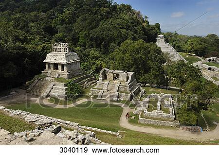 View to the Temple of the Sun at the Maya ruin site of Palenque, Chiapas, Mexico, elevated view View Large Photo Image Stock Photo - View to the Temple of the Sun at the Maya ruin site of Palenque, Chiapas, Mexico, elevated view . Fotosearch