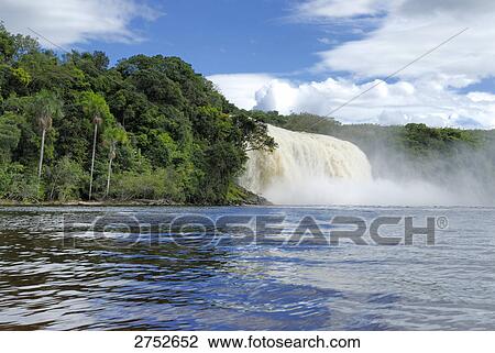 Stock Image - Waterfall in forest, Salto Hacha, Canaima National Park, La Gran Sabana, Venezuela . Fotosearch