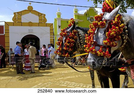 Adorned horses in traditional festival, Jerez De La Frontera, Cadiz, Andalusia, Spain View Large Photo Image Stock Image - Adorned horses in traditional festival, Jerez De La Frontera, Cadiz, Andalusia, Spain . Fotosearch