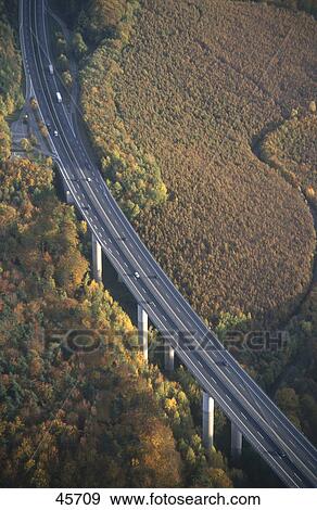 Stock Photo - Aerial view of bridge, Haseltal Bridge, Spessart, Germany . Fotosearch