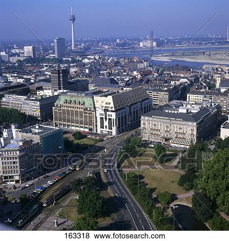 Stock Photo - Aerial view of city, Duesseldorf, North Rhine Westphalia, Germany . Fotosearch