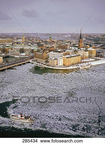 Aerial view of city, Gamla Stan, Riddarholmen, Sweden View Large Photo Image Picture - Aerial view of city, Gamla Stan, Riddarholmen, Sweden . Fotosearch