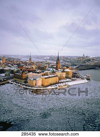 Aerial view of city, Gamla Stan, Riddarholmen, Sweden View Large Photo Image Stock Photography - Aerial view of city, Gamla Stan, Riddarholmen, Sweden . Fotosearch