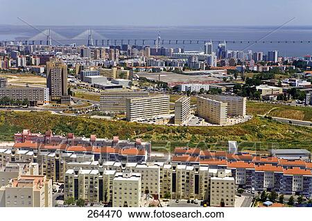 Aerial view of city, Lisbon, Portugal View Large Photo Image Stock Image - Aerial view of city, Lisbon, Portugal . Fotosearch
