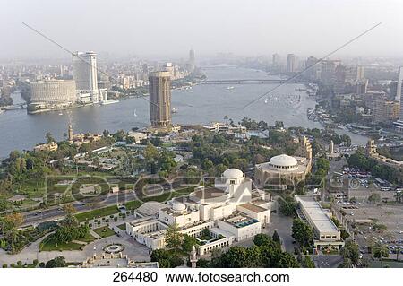 Aerial view of city, Nile River, Cairo, Egypt View Large Photo Image Stock Image - Aerial view of city, Nile River, Cairo, Egypt . Fotosearch
