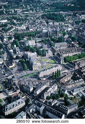 Aerial view of city, Normandy, France View Large Photo Image Stock Image - Aerial view of city, Normandy, France . Fotosearch