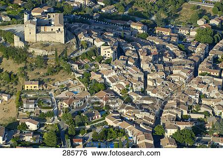 Aerial view of city, Alpes-De-Haute-Provence, France View Large Photo Image Stock Photograph - Aerial view of city, Alpes-De-Haute-Provence, France . Fotosearch