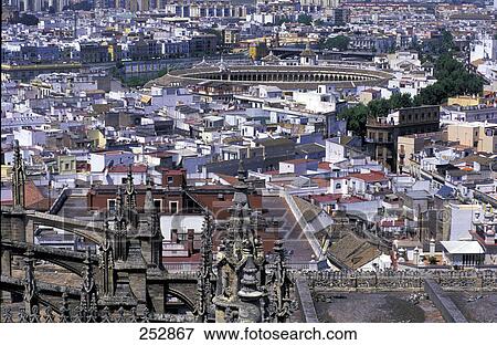 Aerial view of cityscape, Seville, Seville Province, Andalusia, Spain View Large Photo Image Stock Photo - Aerial view of cityscape, Seville, Seville Province, Andalusia, Spain . Fotosearch