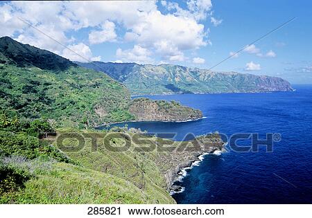 Aerial view of coastline, Marquesas Islands, French Polynesia View Large Photo Image Stock Image - Aerial view of coastline, Marquesas Islands, French Polynesia . Fotosearch