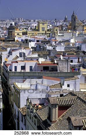 Aerial view of houses in town, Andalusia, Spain View Large Photo Image Stock Photo - Aerial view of houses in town, Andalusia, Spain . Fotosearch