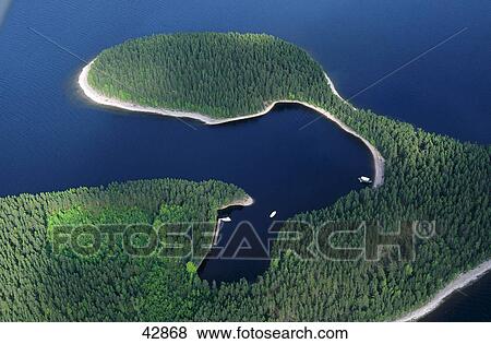 Stock Photo - Aerial view of island, Saimaa Lake, Satamosaari, Finland . Fotosearch