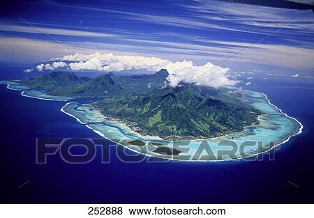 Aerial view of islands, Moorea and Tahiti, Society Islands, French Polynesia View Large Photo Image Stock Photo - Aerial view of islands, Moorea and Tahiti, Society Islands, French Polynesia . Fotosearch