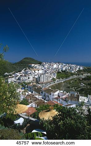 Aerial view of town, Axarquia, Frigiliana, Costa del Sol, Andalusia, Spain View Large Photo Image Stock Photo - Aerial view of town, Axarquia, Frigiliana, Costa del Sol, Andalusia, Spain . Fotosearch