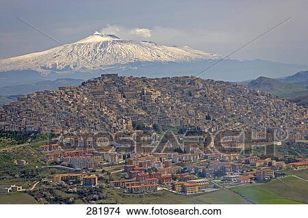 Aerial view of town on landscape, Madonie Mountains Natural Park, Mt Etna, Gangi, Palermo, Sicily, Italy View Large Photo Image Picture - Aerial view of town on landscape, Madonie Mountains Natural Park, Mt Etna, Gangi, Palermo, Sicily, Italy . Fotosearch