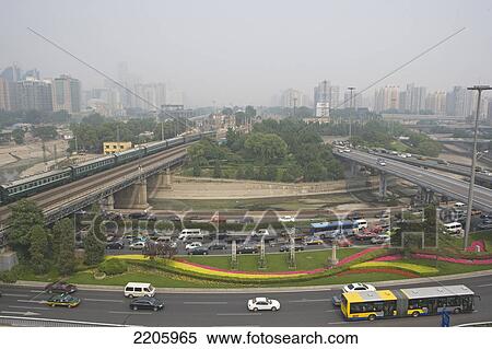Aerial view of traffic on road, China View Large Photo Image Stock Photography - Aerial view of traffic on road, China . Fotosearch