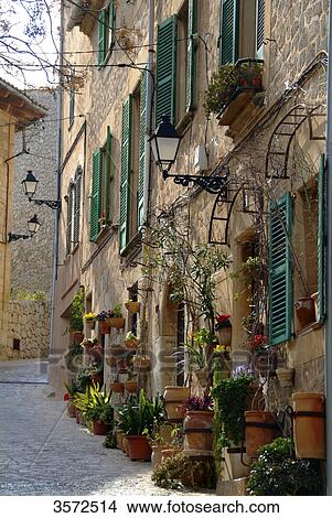 Alley and facade, Valldemossa, Mallorca, Spain, Europe View Large Photo Image Picture - Alley and facade, Valldemossa, Mallorca, Spain, Europe . Fotosearch