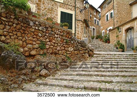 Alley and stairs, Fornalutx, Mallorca, Spain, Europe View Large Photo Image Stock Image - Alley and stairs, Fornalutx, Mallorca, Spain, Europe . Fotosearch