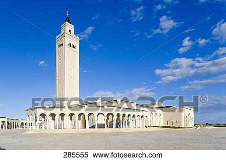 Stock Photography - Arcade with minaret of mosque, Grand Mosque, Tunis, Tunisia . Fotosearch