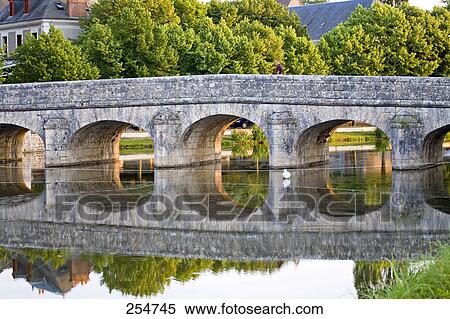 Stock Photography - Arch bridge across river, Chateau De Chambord, Loir-Et-Cher, France . Fotosearch