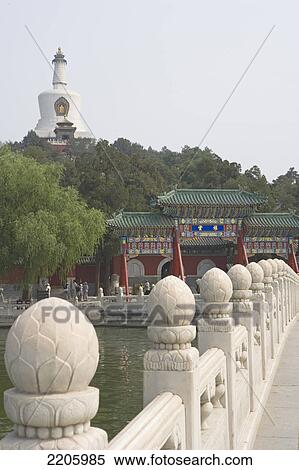 Balustrade on bridge across pond, White Dagoba Temple, Beihai Park, Beijing, China View Large Photo Image Stock Photography - Balustrade on bridge across pond, White Dagoba Temple, Beihai Park, Beijing, China . Fotosearch