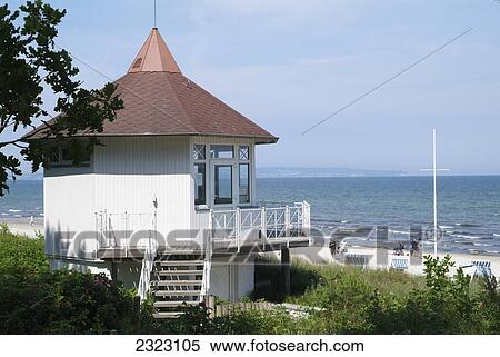 Stock Photography - Beach house on beach, Mecklenburg-Western Pomerania, Germany . Fotosearch