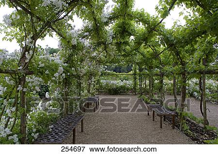 Stock Photo - Bench in garden, Chateau Du Rivau, Indre-Et-Loire, France . Fotosearch