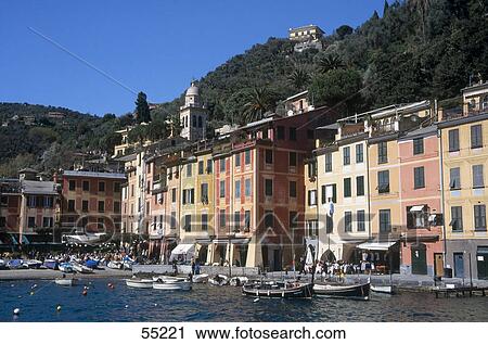 Stock Image - Boats at harbor, Portofino, Italy . Fotosearch