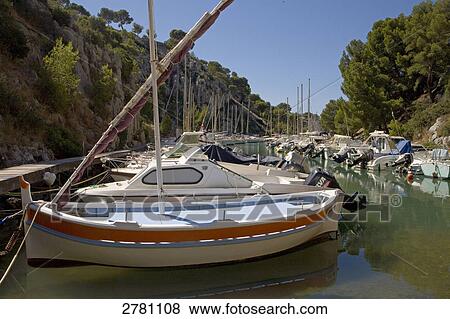 Stock Photo - Boats in calanques, Cassis, Bouches-du-Rhone, Provence-Alpes-Cote d'Azur, France . Fotosearch