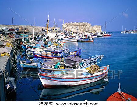 Boats moored at harbor, Aegean Sea, Crete, Greece View Large Photo Image Stock Image - Boats moored at harbor, Aegean Sea, Crete, Greece . Fotosearch