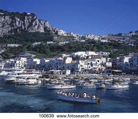 Boats moored at harbor, Marina Grande, Campania, Italy View Large Photo Image Stock Photo - Boats moored at harbor, Marina Grande, Campania, Italy . Fotosearch