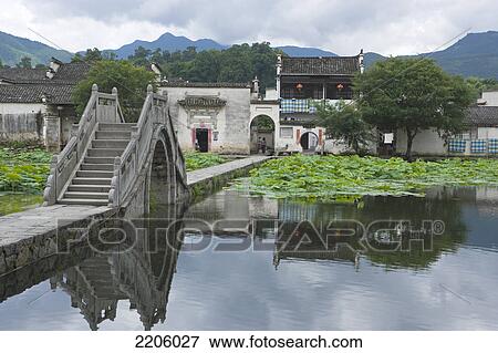 Bridge across pond, Hongcun, Anhui, China View Large Photo Image Stock Photo - Bridge across pond, Hongcun, Anhui, China . Fotosearch