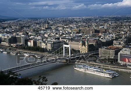 Bridge across river, Elisabeth Bridge, Danube River, Budapest, Hungary View Large Photo Image Stock Photo - Bridge across river, Elisabeth Bridge, Danube River, Budapest, Hungary . Fotosearch