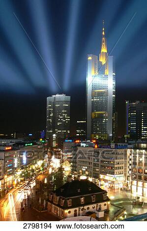 Buildings lit up at night, Luminale Light Festival, Frankfurt, Hesse, Germany View Large Photo Image Picture - Buildings lit up at night, Luminale Light Festival, Frankfurt, Hesse, Germany . Fotosearch