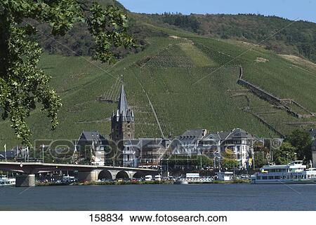 Picture - Buildings on waterfront, Mosel River, Bernkastel-Kues, Germany . Fotosearch