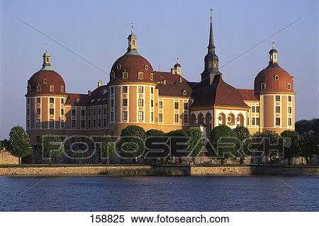 Stock Photography - Castle at waterfront, Schloss Moritzburg, Moritzburg, Dresden, Saxony, Germany . Fotosearch