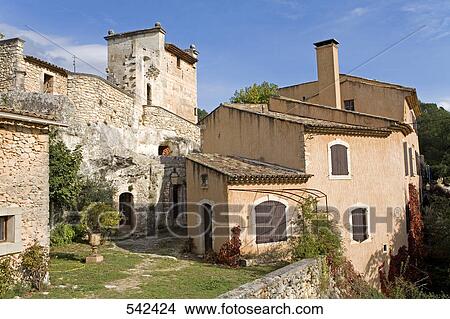 Picture - Castle in village, Chateau De Mille, Luberon, Vaucluse, Provence-Alpes-Cote d'Azur, France . Fotosearch