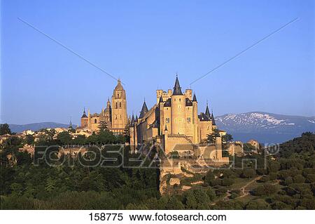 Castle on hill, Alcazar Castle, Sierra De Guadarrama, Segovia, Castilla Y Leon, Spain View Large Photo Image Stock Photography - Castle on hill, Alcazar Castle, Sierra De Guadarrama, Segovia, Castilla Y Leon, Spain . Fotosearch