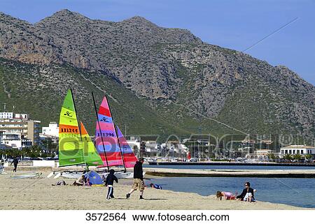 Catamarans at beach, Pollenca, Mallorca, Spain, Europe View Large Photo Image Picture - Catamarans at beach, Pollenca, Mallorca, Spain, Europe . Fotosearch