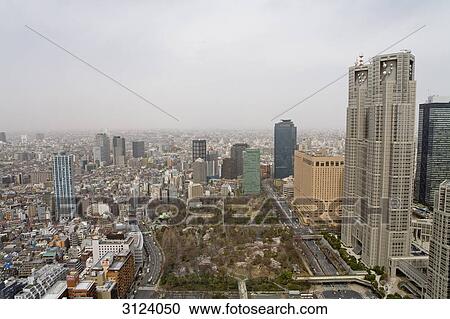 Stock Image - Cityscape of Tokyo, Japan, aerial perspective . Fotosearch