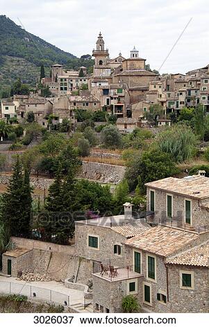 Cityscape of Valldemossa, Majorca, Spain, high angle view View Large Photo Image Stock Photo - Cityscape of Valldemossa, Majorca, Spain, high angle view . Fotosearch