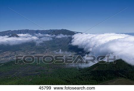 Clouds over mountain ranges viewed from Pico Birigoyo, La Palma, Canary Islands, Spain View Large Photo Image Stock Photo - Clouds over mountain ranges viewed from Pico Birigoyo, La Palma, Canary Islands, Spain . Fotosearch