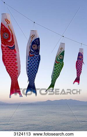 Colourful carp-shaped wind socks, Ibusuki, Japan, close-up View Large Photo Image Stock Image - Colourful carp-shaped wind socks, Ibusuki, Japan, close-up . Fotosearch