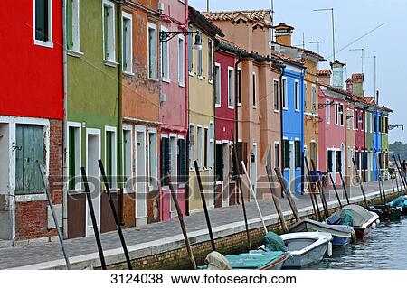 Colourful houses in Burano, Venice, Italy View Large Photo Image Stock Photo - Colourful houses in Burano, Venice, Italy . Fotosearch