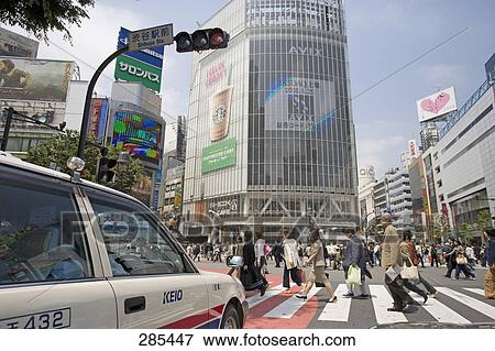 Commuters crossing road, Shibuya Crossing, Shibuya Ward, Tokyo Prefecture, Japan View Large Photo Image Stock Photo - Commuters crossing road, Shibuya Crossing, Shibuya Ward, Tokyo Prefecture, Japan . Fotosearch