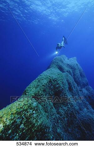 Diver swimming underwater over coral, Greece View Large Photo Image Picture - Diver swimming underwater over coral, Greece . Fotosearch