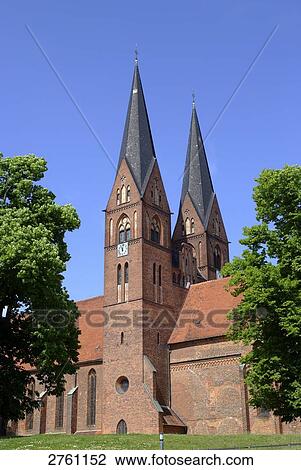 Stock Image - Facade of church, Neuruppin, Brandenburg, Germany . Fotosearch